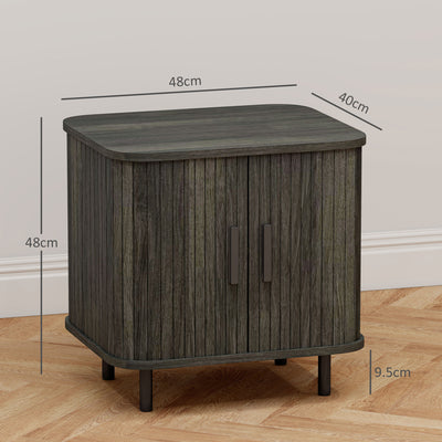 HOMCOM Bedside Table, Nordic Side Table with Roller Shutter Style Sliding Doors and Metal Legs for Bedroom, Living Room, Grey 