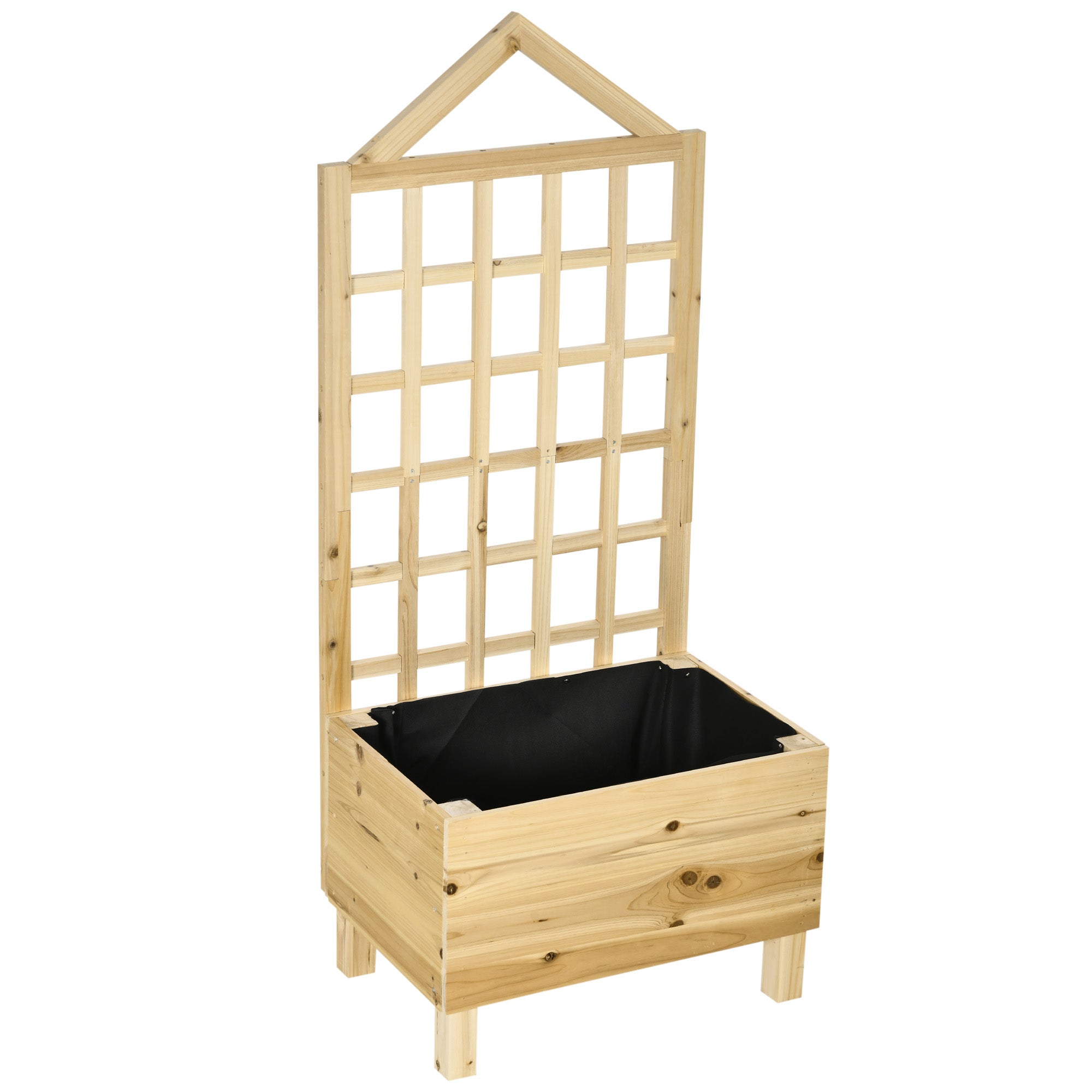 Outsunny Garden Planters with Trellis for Vine Climbing, Distressed Wooden Raised Beds, 90x43x150cm, Natural Tone 