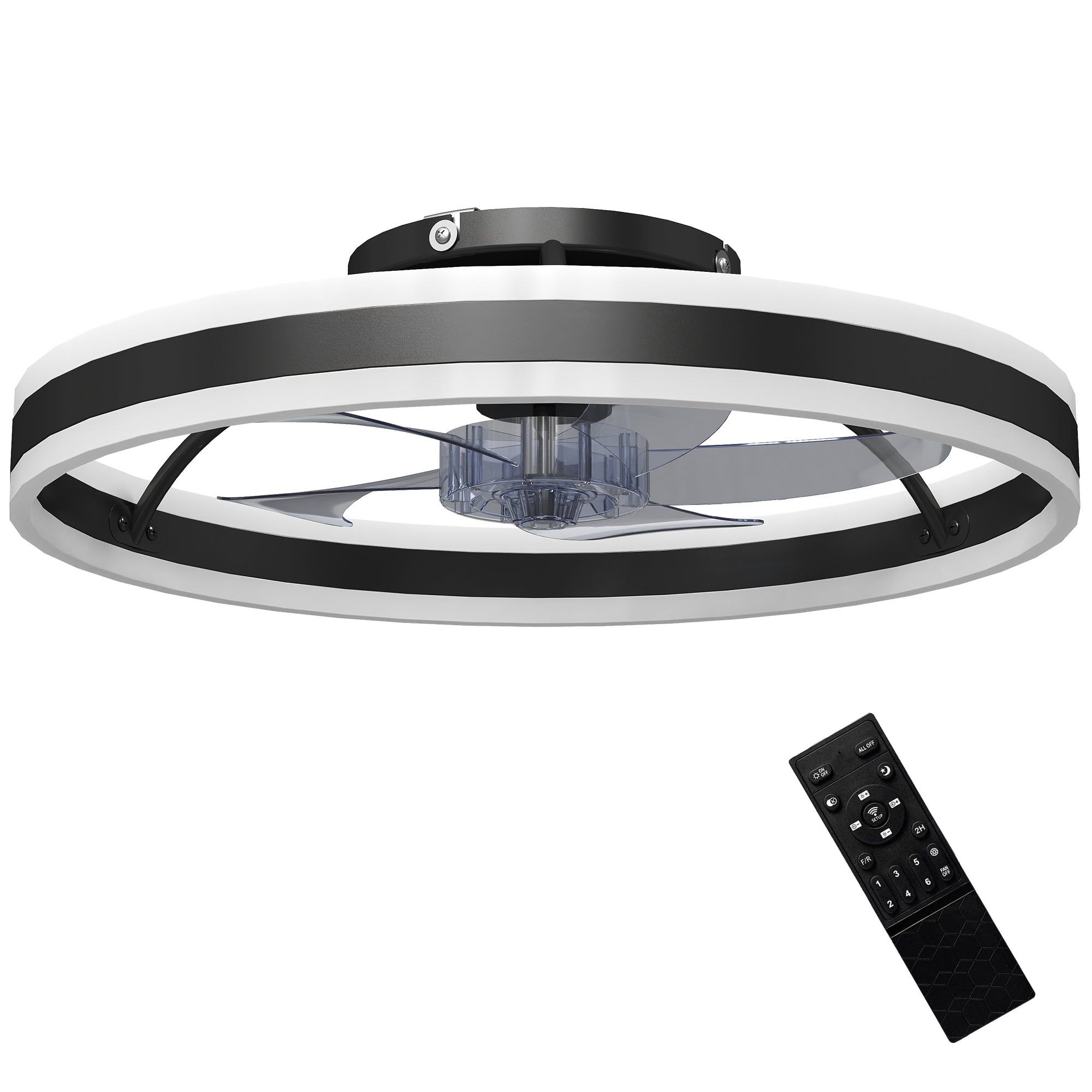 HOMCOM Ceiling Fan with Light and Remote, LED Mount Ceiling Fan with 3 Colour Temperatures, 6 Speed, 50 cm, Black 