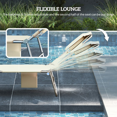 Outsunny 5-Position Adjustable Sun Loungers Set of 2 with Reading Hole and Side Pocket, Beige 