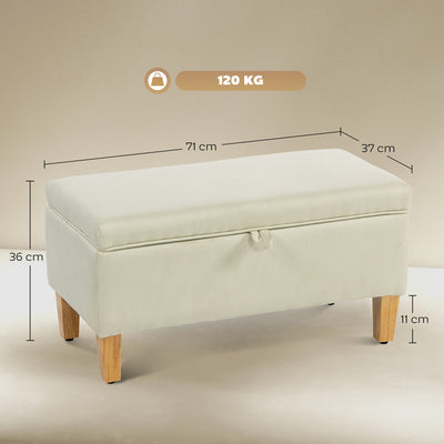 HOMCOM 30L Linen Storage Ottoman Padded Footstool with Rubberwood Legs for Storage Box, Bed End, Shoe Bench, Seating, Beige 