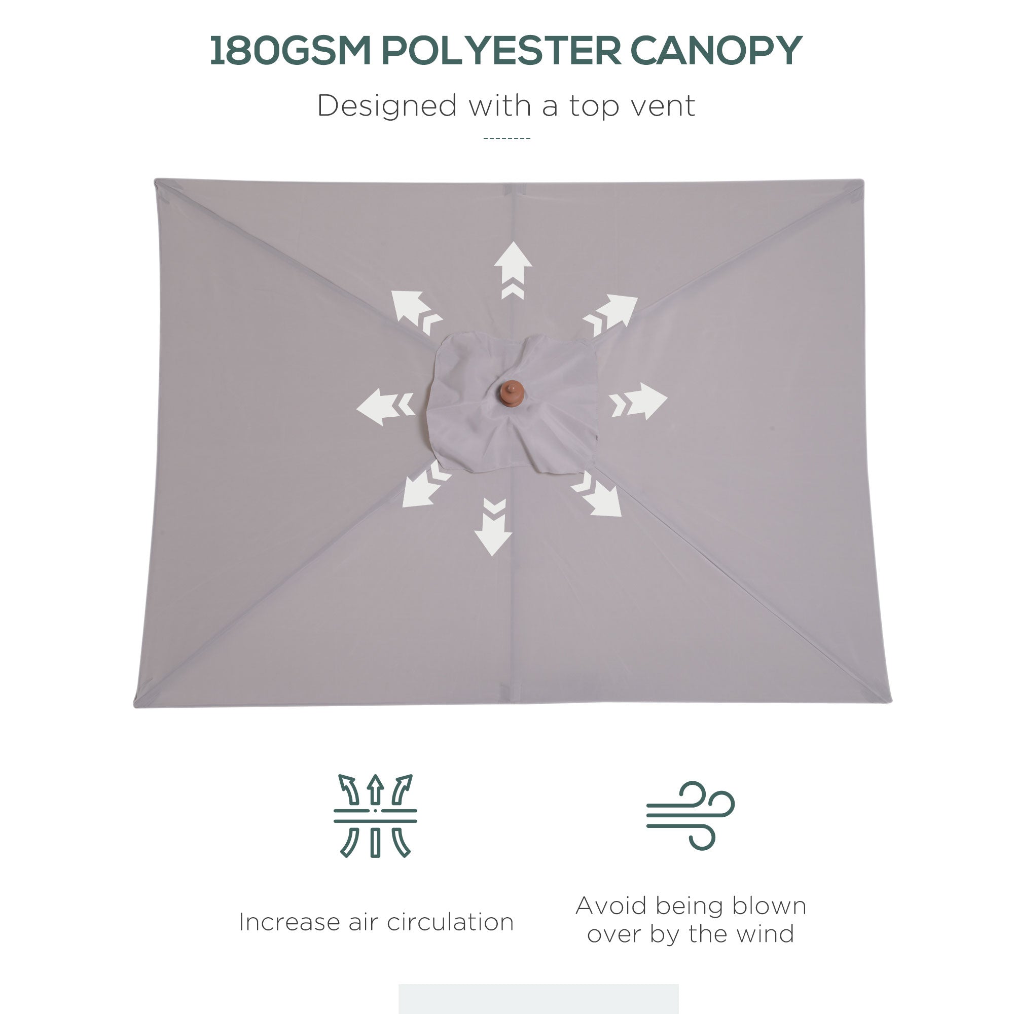 Outsunny 2m x 1.5m Garden Parasol Umbrella with Tilting Sunshade Canopy, Outdoor Market Table Umbrella with Wood and Bamboo Frame, Grey 