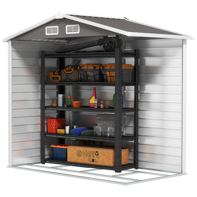 Outsunny 7 x 4ft Garden Shed, Easy to Assemble, Upgraded Galvanised Steel Frame with Foundation Kit, Double Doors with Lock, Outdoor Metal Shed with Vents and Gloves, Garden Storage Shed, Light Grey 