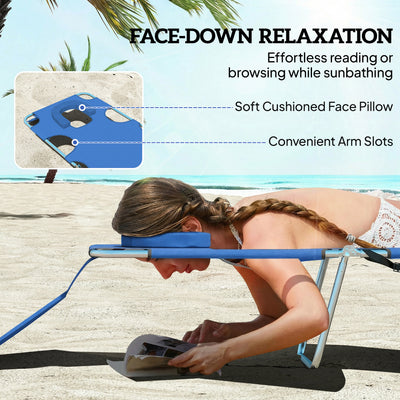 Outsunny 5-Position Adjustable Sun Loungers Set of 2 with Reading Hole and Side Pocket, Blue 