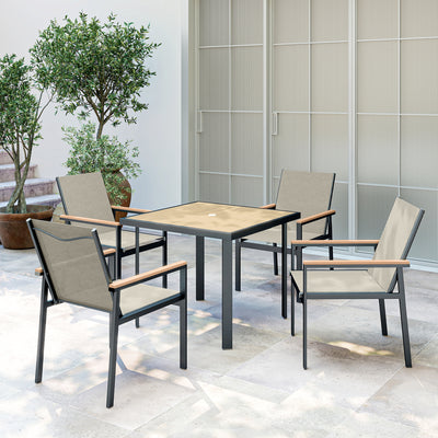 Outsunny Five-Piece Metal Dining Set, with Glass-Top Table - Khaki 