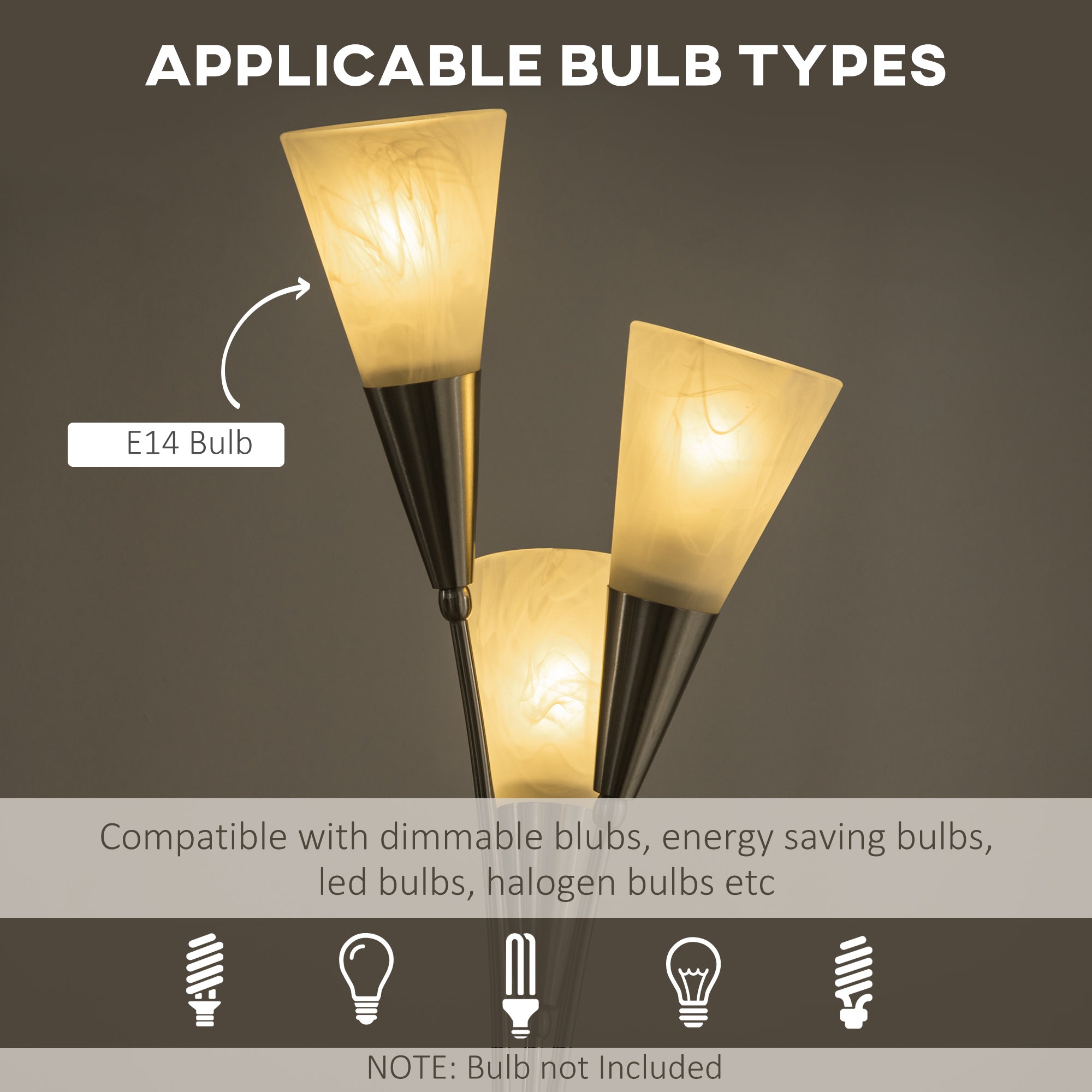 HOMCOM 3-Light Upright Floor Lamps for Living Room, Modern Standing Lamp for Bedroom with Steel Base, Bulb not Included, Silver 