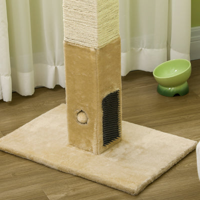 PawHut Jute Cat Scratching Post w/ Carpet Base Hanging Toy - Beige 