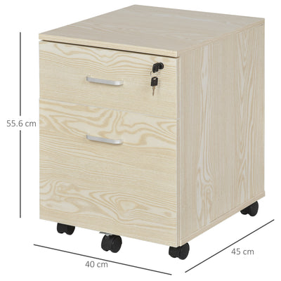 Vinsetto 2-Drawer Locking Office Filing Cabinet w/ 5 Wheels Rolling Storage Hanging Legal Letter Files Cupboard Home Organisation Oak Wood Grain 