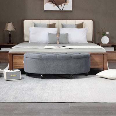 HOMCOM Velvet-Feel Half Circle Storage Ottoman - Dark Grey 