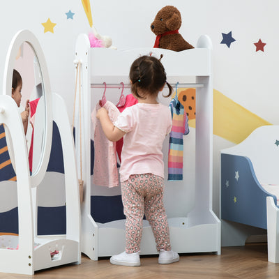 HOMCOM Kids Clothes Rail Wooden Hanging Rack with Storage Shelves Children Garment Freestanding Wardrobe for 3-8 Years Toddler, White 