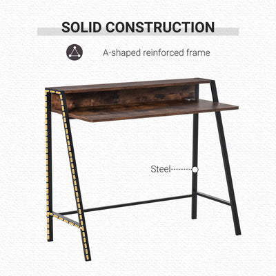 HOMCOM Writing Desk Computer Table Home Office PC Laptop Workstation Storage Shelf 100L x 45W cm Rustic Brown 