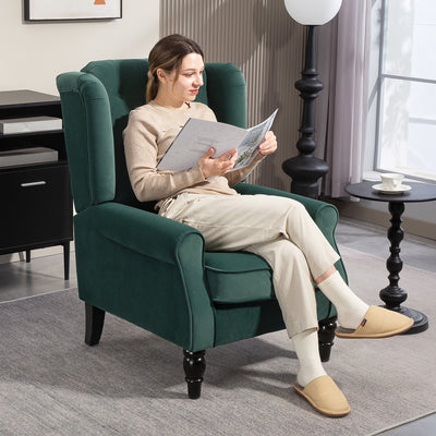 HOMCOM Wingback Accent Chair, Retro Upholstered Button Tufted Occasional Chair for Living Room and Bedroom, Green 