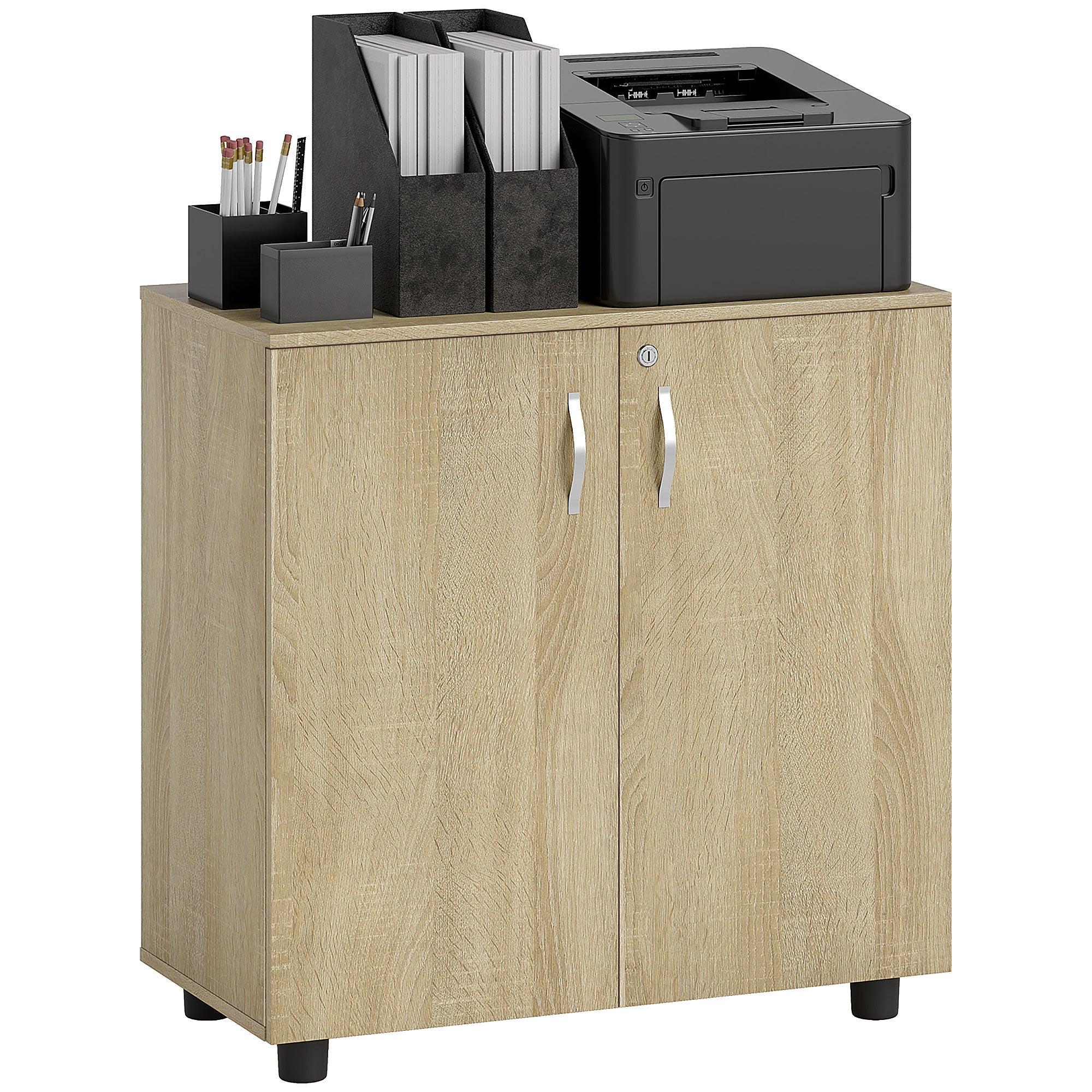 Vinsetto Two-Tier Locking Office Storage Cabinet - Oak 