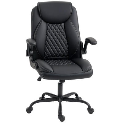 HOMCOM Faux Leather Office Chair. with Flip-Up Armrests - Black 