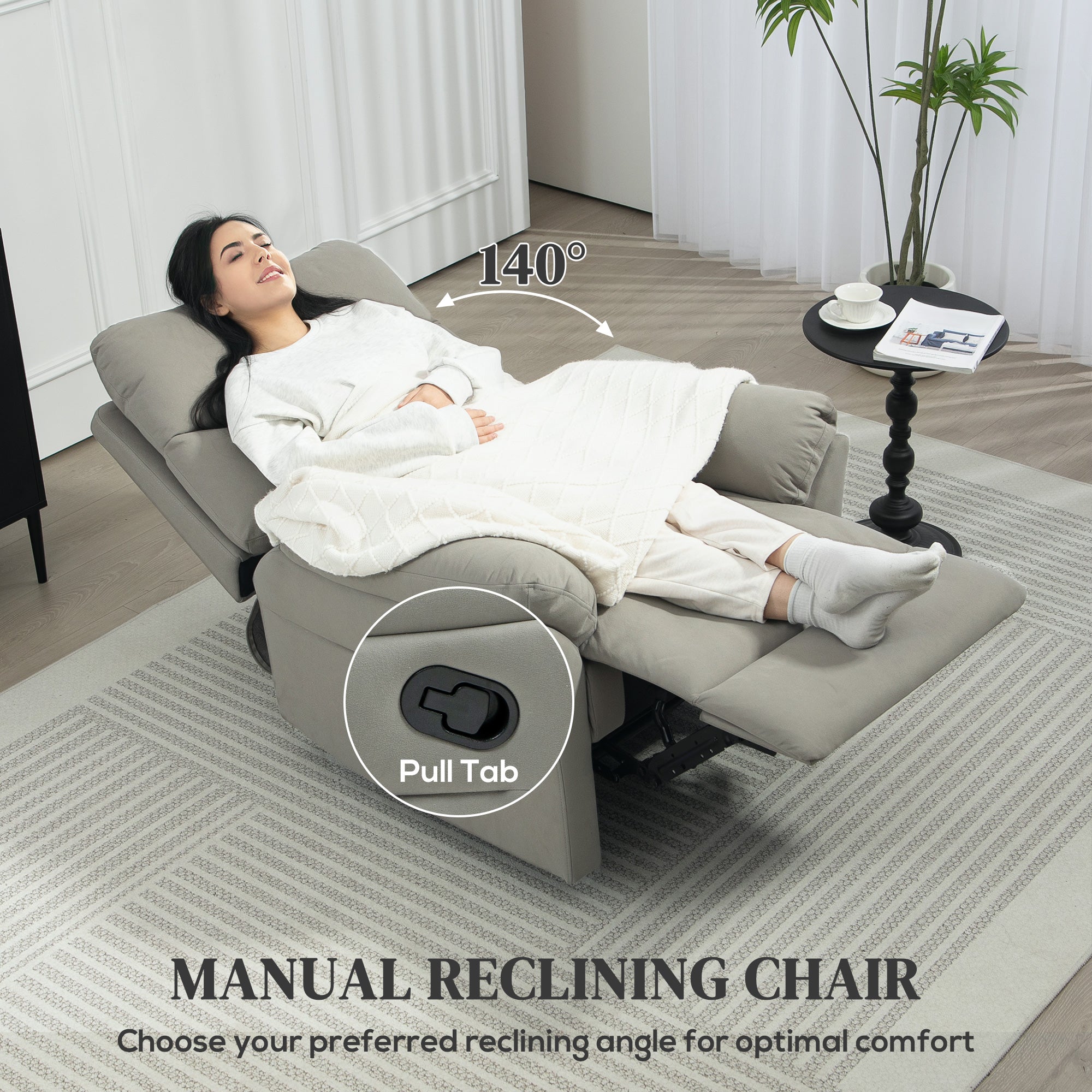 HOMCOM 140\'c2\'b0 Manual Reclining Armchair, with Footrest - Grey