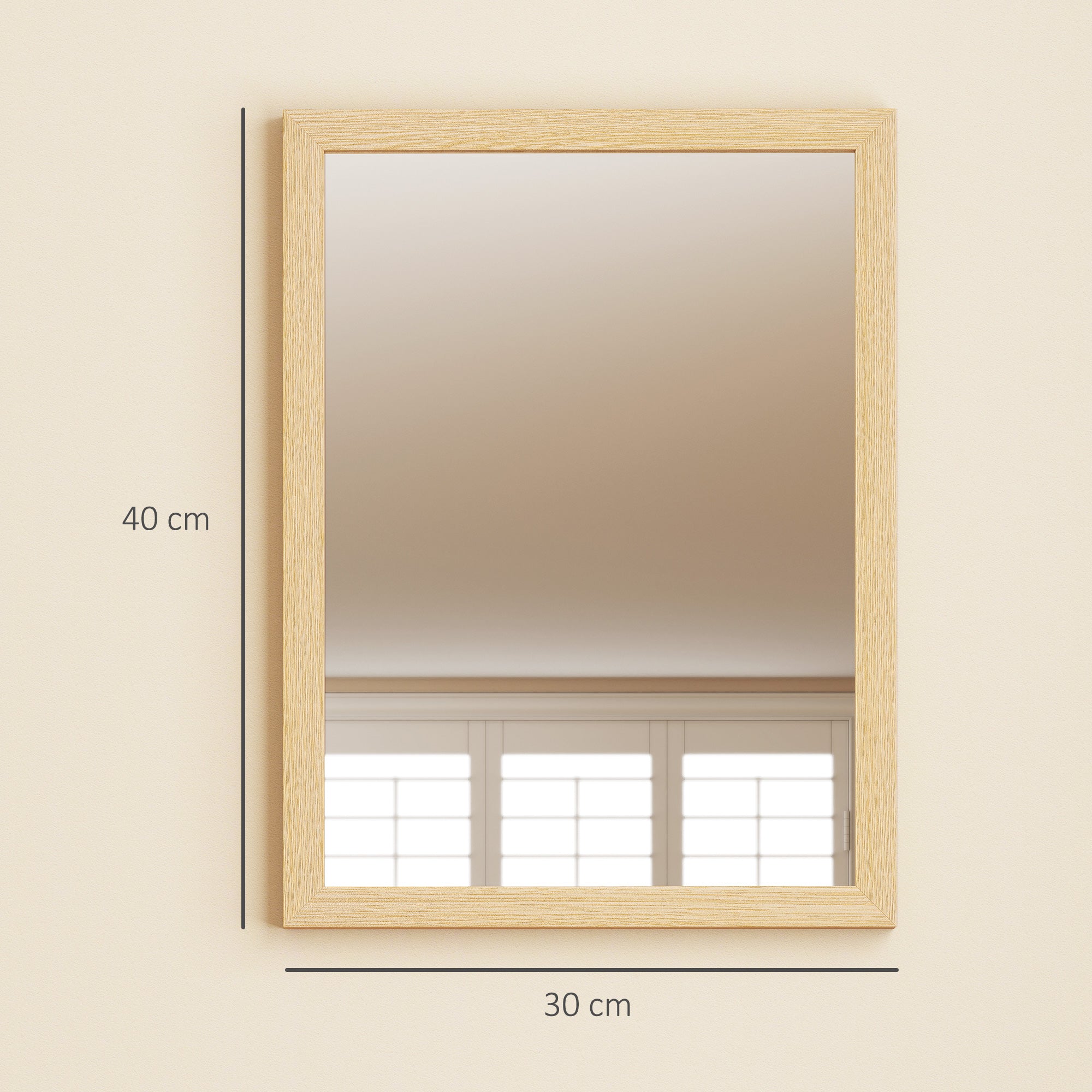HOMCOM Wall Bathroom Mirror, 30 x 40 cm Wall-Mounted Mirror for Living Room, Bedroom, Hallway, Set of 2, Natural 