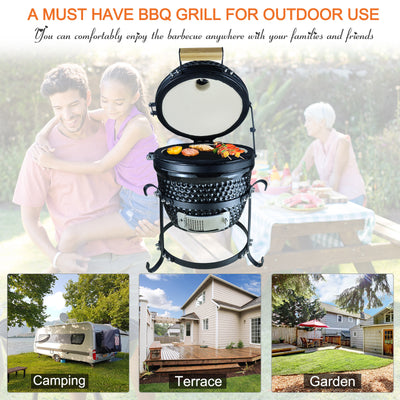 Outsunny Cast Iron Ceramic Charcoal BBQ Oven Black 