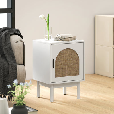 HOMCOM Rattan Bedside Table for Bedroom - White 
