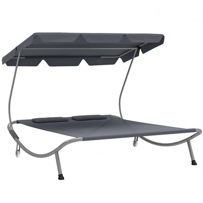 Outsunny Double Outdoor Bed, with Canopy - Light Grey 