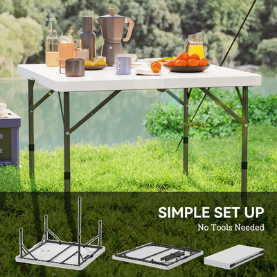 Outsunny 3ft Folding Camping Table, Heavy Duty Picnic Table with 2 Adjustable Height for Indoor Outdoor Garden, Party, BBQ, White 