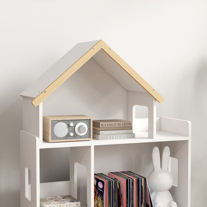 ZONEKIZ Three-Tier Toy Storage Shelf, Kids Bookcase, with Six Cubes, for Playroom, Bedroom - White 