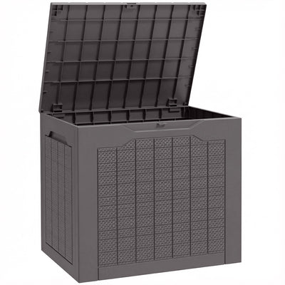 Outsunny 93L Plastic Garden Storage Box, Outdoor Storage Box with Handles, Waterproof Outdoor Storage Container, Brown 