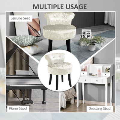 HOMCOM Dressing Table Stool with Rubber Wood Legs, Ice Velvet Vanity Stool for Living Room Bedroom, Beige 