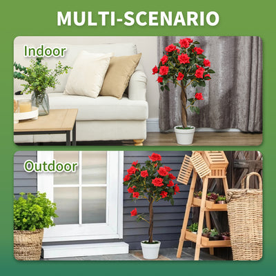 Outsunny Set of 2 Artificial Plants White Rose Floral in Pot, Fake Plants for Home Indoor Outdoor Decor, 90cm, Red 
