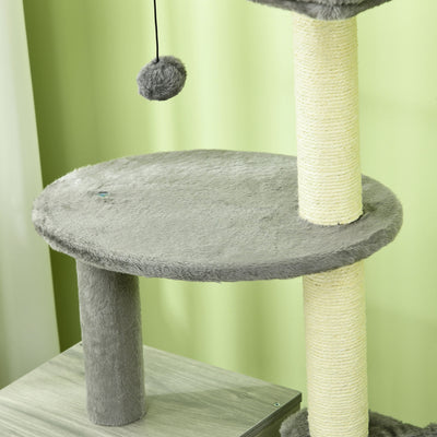 PawHut Enclosed Cat Litter Box with Cat House, Cat Bed, Scratching Posts, Platforms, for Indoor Cats - Grey 