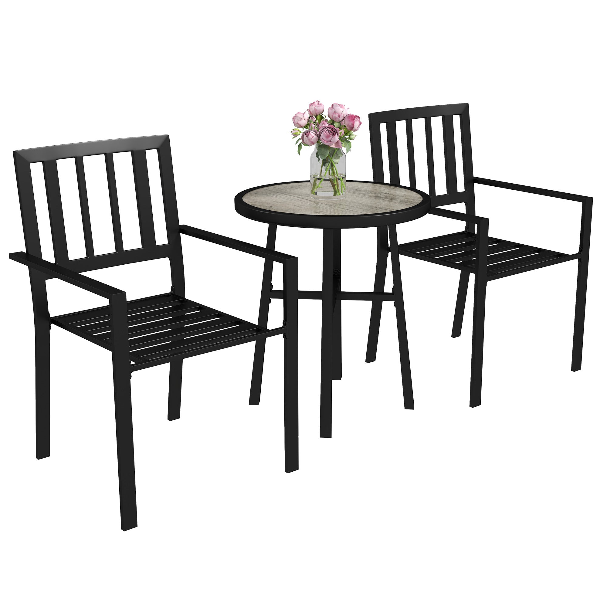 Outsunny 3 Piece Patio Bistro Set with Plastic Top, 2 Stackable Chairs, Galvanised Steel Frame, Grey 