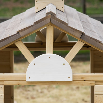 Outsunny Wooden Playhouse for Kids Outdoor Wendy House with Door, windows, Bench, Service Stations, Flowerpot Holder, For Ages 3-7 Years 