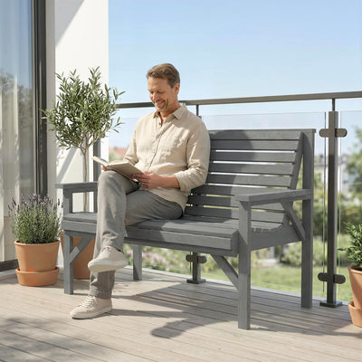 Outsunny 2 Seater Wooden Garden Bench, Slatted Patio Bench with Armrest and Backrest, Outdoor Furniture for Indoor, Balcony 