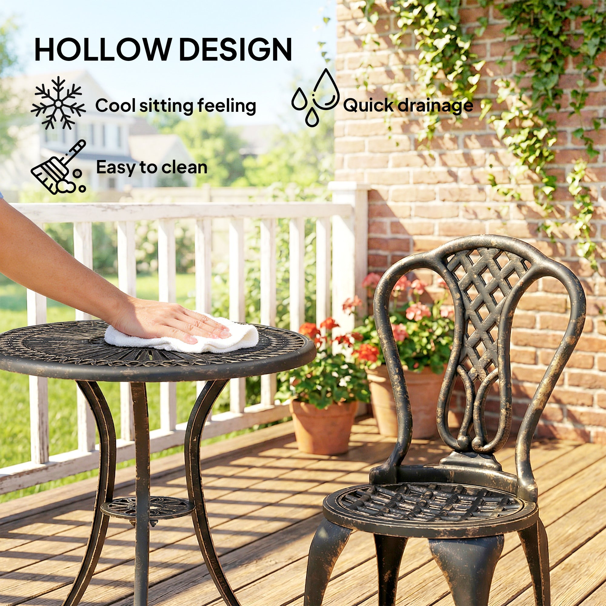 Outsunny Outdoor Bistro Set for 2 Cast Aluminium Patio Furniture with Round Table Umbrella Hole Brown 
