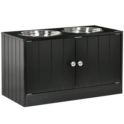 PawHut Raised Pet Feeder, with Two Bowls, Storage - Black 