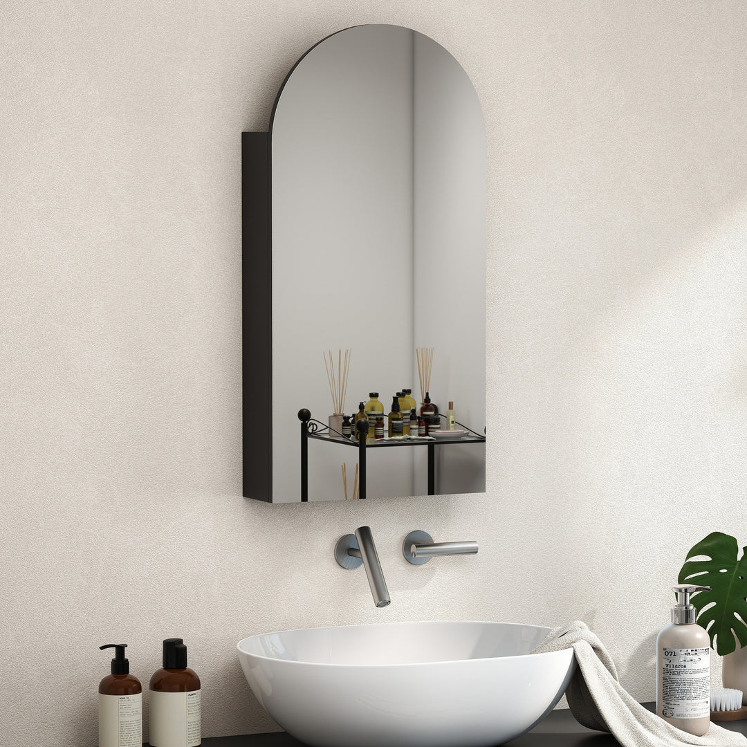 HOMCOM Arched Bathroom Mirror Cabinet with Adjustable Glass Shelves - Black 