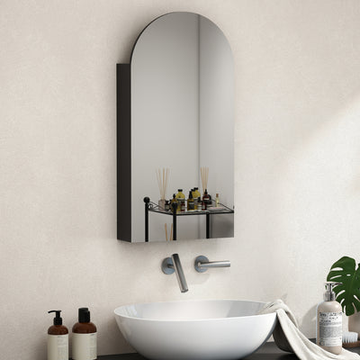 HOMCOM Arched Bathroom Mirror Cabinet with Adjustable Glass Shelves - Black 