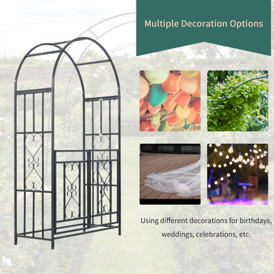 Outsunny Outdoor Garden Arch with Double Gates, Metal Garden Arbor for Climbing Plants, Roses, Vines, Wedding Arch for Outdoor, 114L x 50W x 206H cm, Dark Grey 