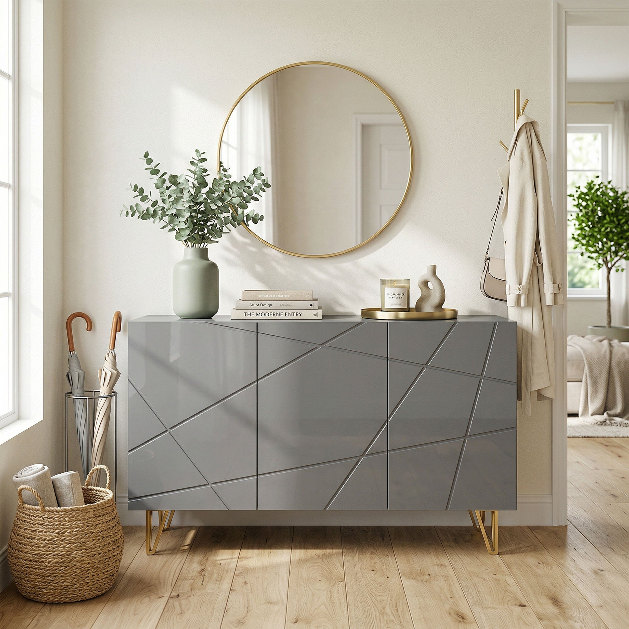 HOMCOM Modern Luxe High Gloss Sideboard, with Hairpin Legs, Grey 