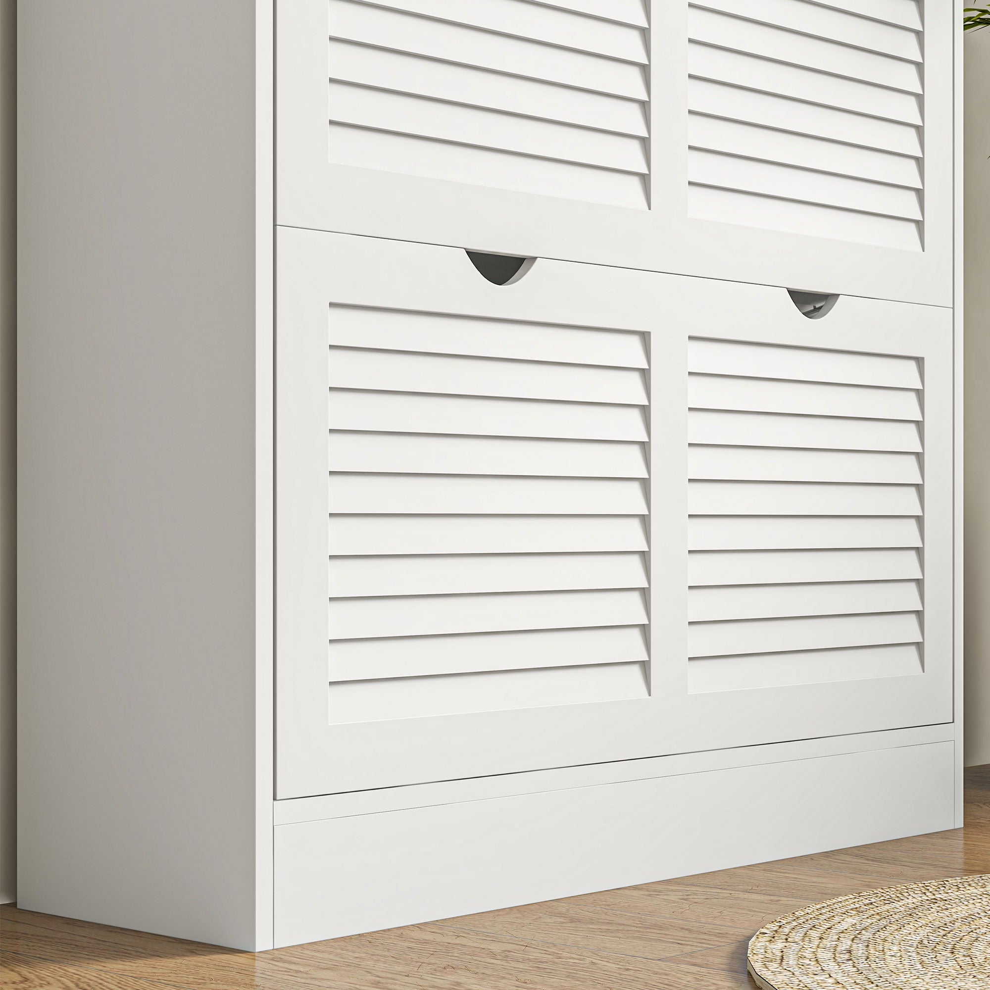 HOMCOM 2 Drawers Entryway Shoe Cabinet, Narrow Shoe Storage Cabinet with 2 Flip Drawers, Louvred Door Design and Adjustable Shelves for 16 Pairs of Shoes, White 