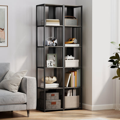 HOMCOM 5-Tier Bookshelf with Steel Frame - Grey 