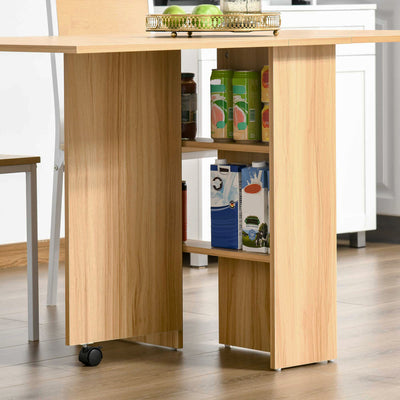 HOMCOM Folding Dining Table, Drop Leaf Table for Small Spaces, Foldable Rectangular Tabletop with Storage Shelves for Kitchen, Dining Room, Teak 