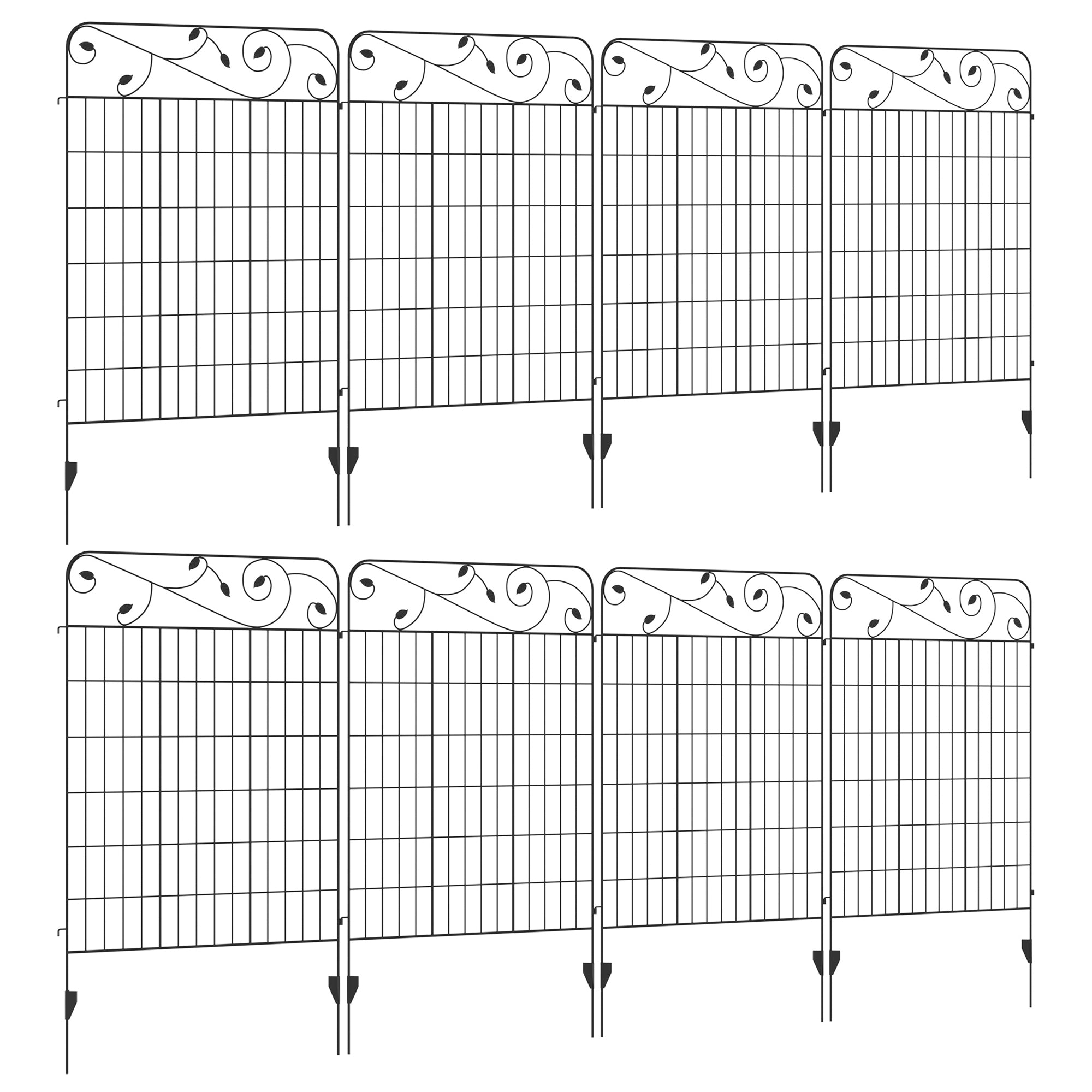 Outsunny Decorative Garden Fencing, 8PCs 43in x 23ft Outdoor Picket Fence Panels, Rustproof Metal Wire Landscape Flower Bed Border Edging Animal Barrier, Black 