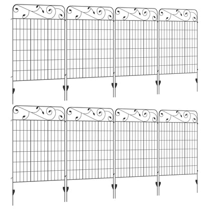 Outsunny Decorative Garden Fencing, 8PCs 43in x 23ft Outdoor Picket Fence Panels, Rustproof Metal Wire Landscape Flower Bed Border Edging Animal Barrier, Black 