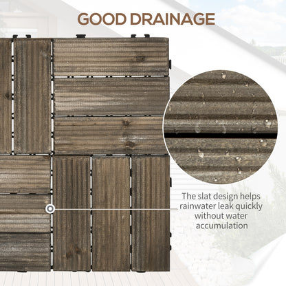 Outsunny 27 Pcs Wooden Interlocking Decking Tiles, Outdoor Flooring Tiles for Patio, Balcony, Terrace, Hot Tub, 30 x 30 cm per Piece, 2.5\'e3\'8e\'a1 per Pack, Charcoal Grey
