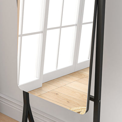 HOMCOM Free Standing Dressing Mirror, Full Length Mirror with Adjustable Angle, Storage Shelf for Living Room, Bedroom, Hallway 