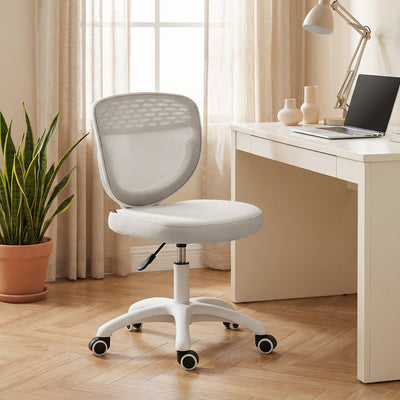 HOMCOM Office Chair, Armless Computer Desk Chair with Breathable Mesh, Adjustable Height, Swivel Wheels, Grey