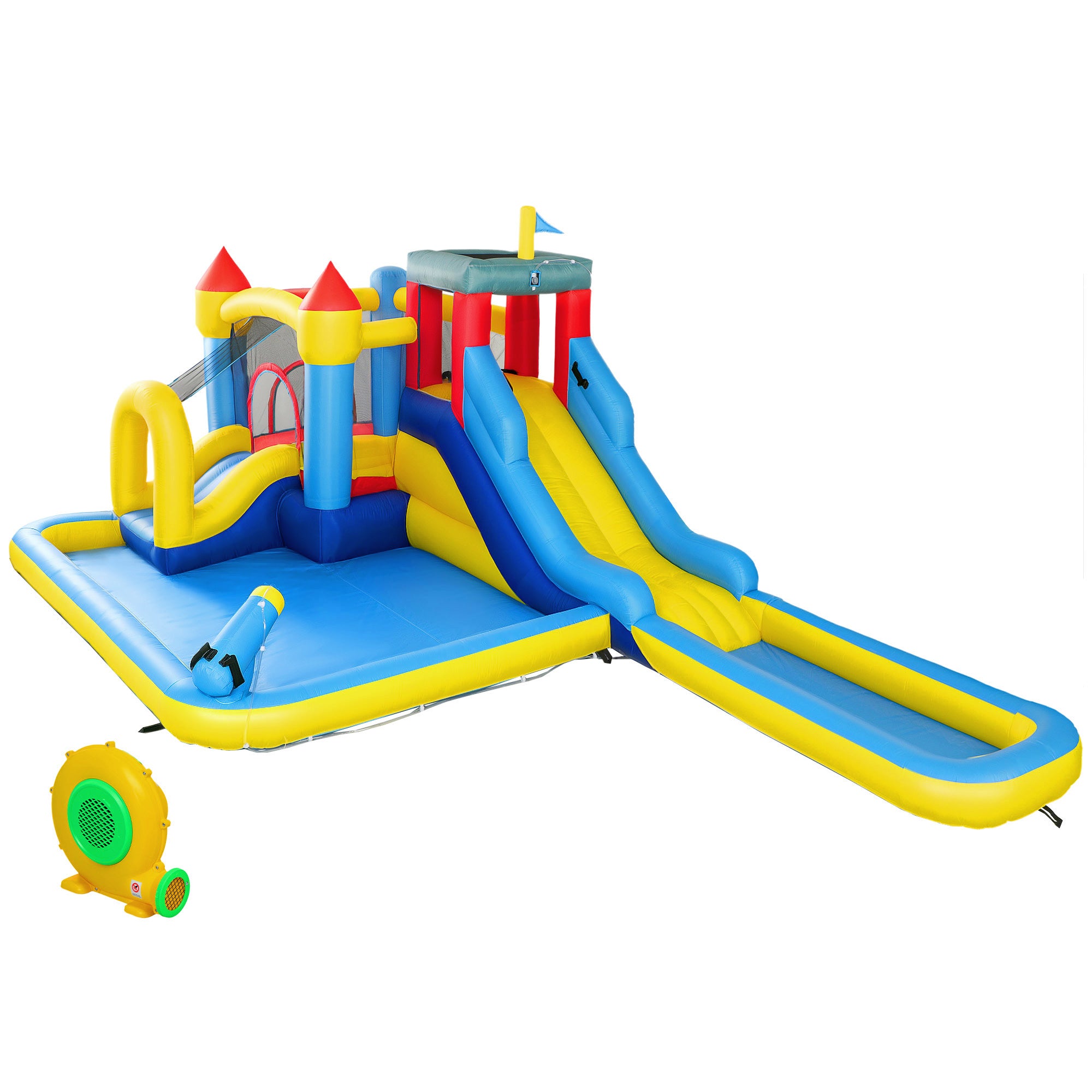 AIYAPLAY Inflatable Bouncy Castle, Kids Water Bounce House 6 in 1 with 550W Blower, 2 Slides for Garden, Party, Outdoor Indoor 