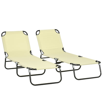 Outsunny Set of Two Metal Frame Folding Sun Loungers - Beige 