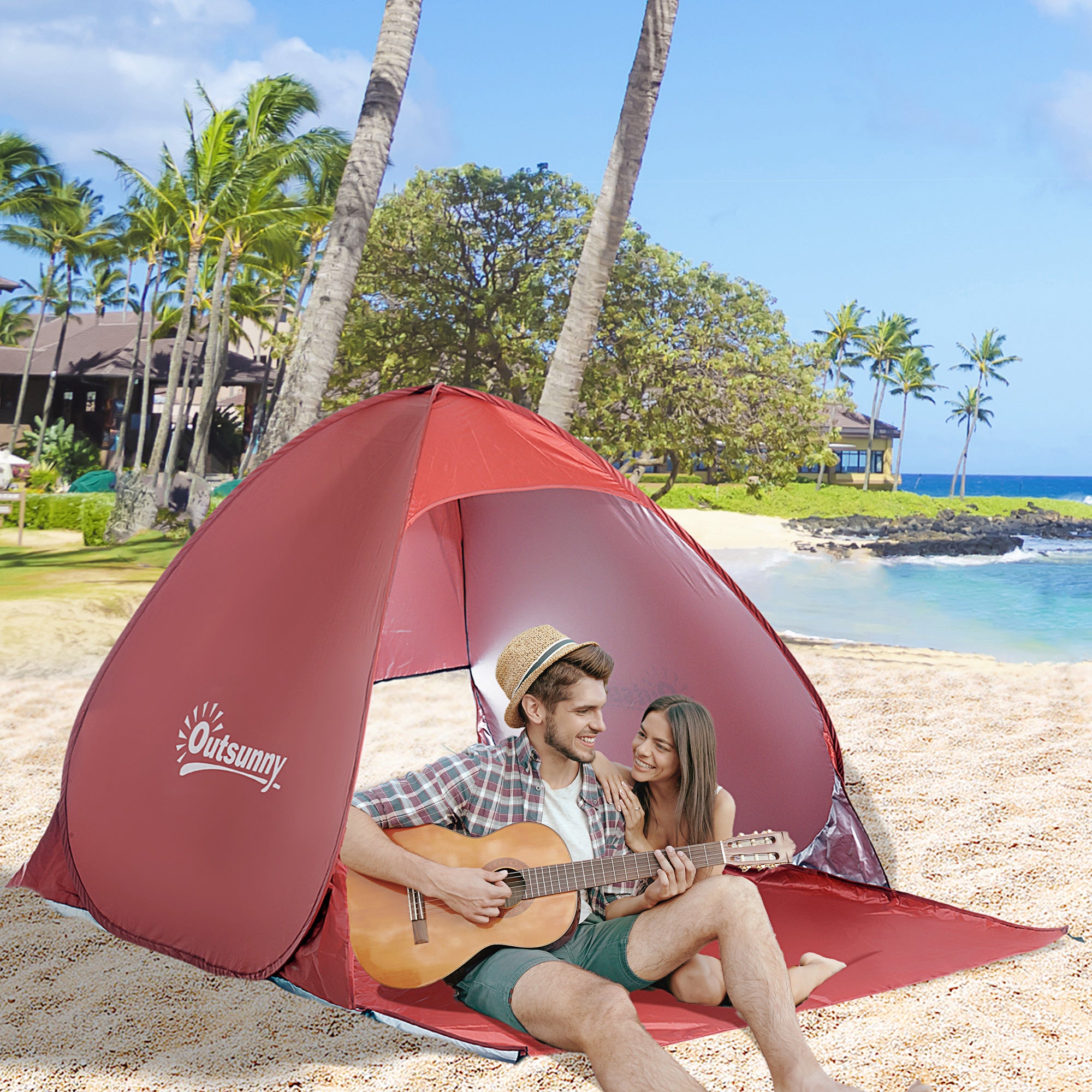 Outsunny Pop-up Portable Beach Tent-Red 