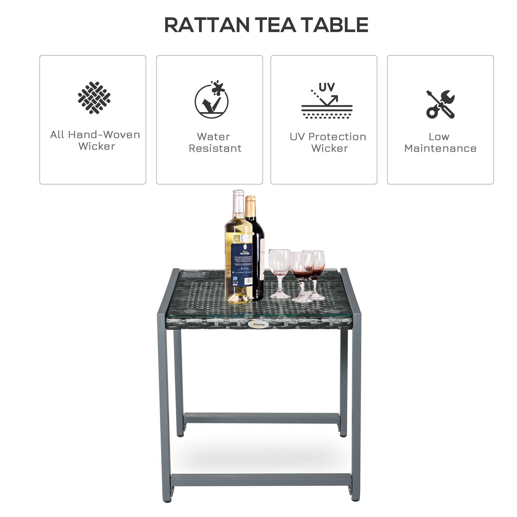Outsunny Rattan End Table Side Coffee Desk Outdoor Patio Wicker Sofa Chat Garden Furniture 